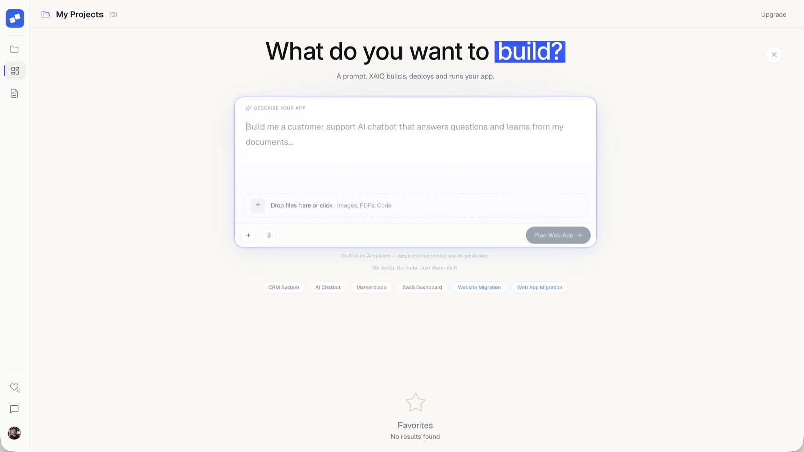 The XAEIO build prompt: describe your app in natural language